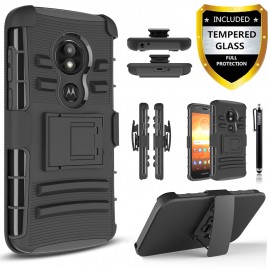 Moto E5 Plus, E5 Supra Case, Circlemalls Dual Layers [Combo Holster] And Built-In Kickstand Bundled With [Tempered Glass Screen Protector] And Touch Screen Pen (Black)